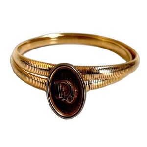 Vintage Y2K Christian Dior Gold Tone Omega Snake Chain Belt W/Oval Logo Buckle